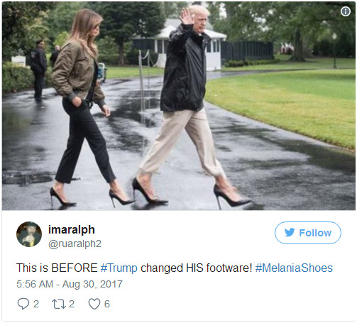 特朗普带老婆视察飓风灾区,第一夫人穿的5英寸高跟鞋却在美国火了! 特朗普带老婆视察飓风灾区,第一夫人穿的5英寸高跟鞋却在美国火了!