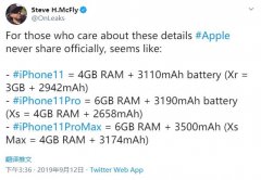 iPhone 11系列手机内存不是6GB：最终确认是4GB