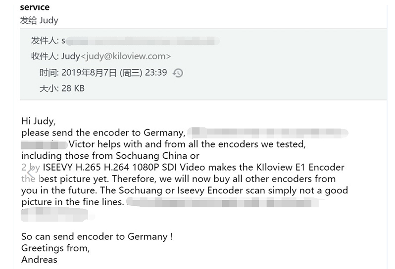 客户B对E1编码器好评反馈