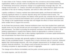 美联储再度“救市” 放宽银行杠杆规则