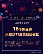 2020年天猫双11：截至11日中午12点 已有16个新品牌累计成交额破1亿元 时间的真相