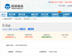 h.top域名通过西部数码竞拍平台49万成交
