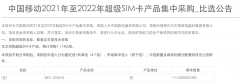 中国移动超级 SIM 卡产品集采：预估规模 1.114 亿张!
