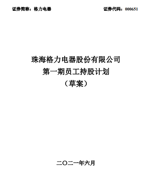 格力电器:拟推第一期员工持股计划