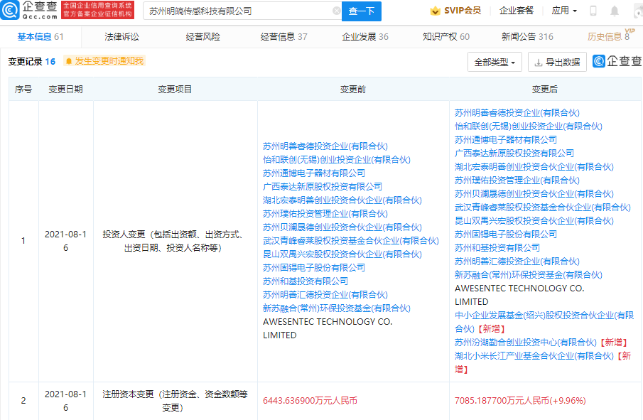 小米投资明皜传感,后者为 MEMS 传感器研发商