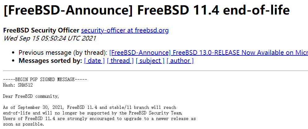 FreeBSD 11.4 操作系统将于月底停止支持,官方建议尽快升级