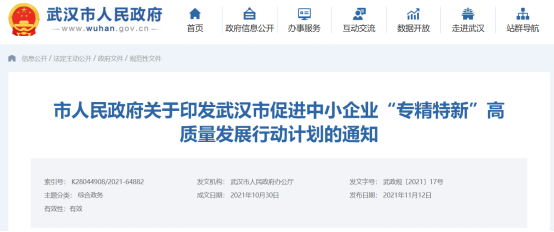 武汉出台“专精特新”行动计划,打造光电子信息、汽车及零部件等世界级产业集群